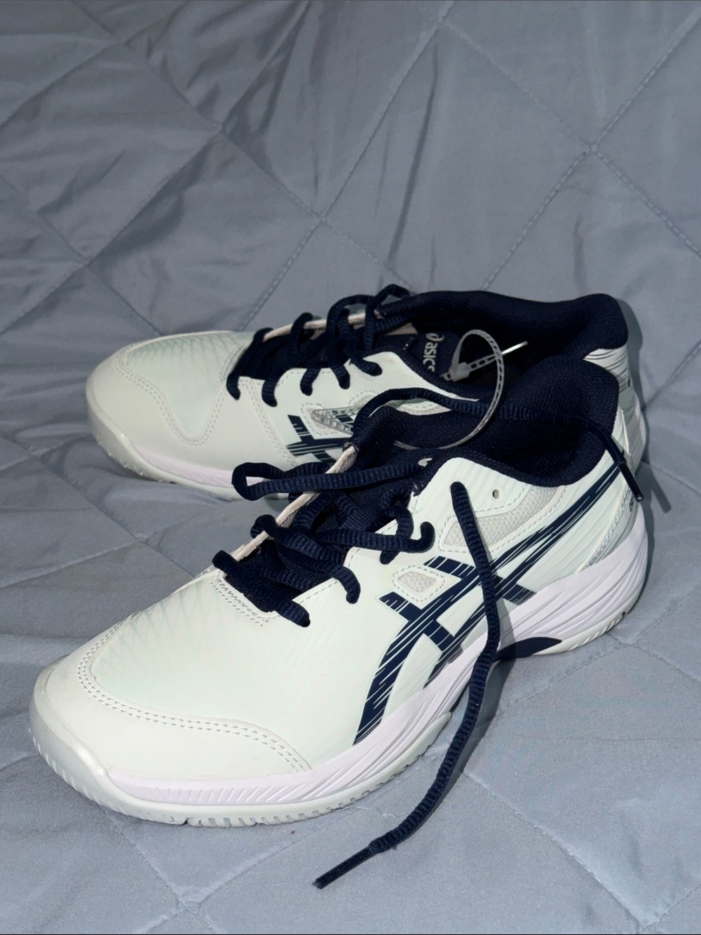 Asics White and Navy Low-Top Athletic Shoes